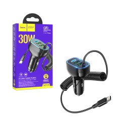 Carregador de Carro Hoco NZ11A Guide 3 Porta 2USB+Tipo-C 30W com Cabo Tipo-C Preto Carregador de Carro Hoco NZ11A Guide 3 Porta 2USB+Tipo-C 30W com Cabo Tipo-C Preto